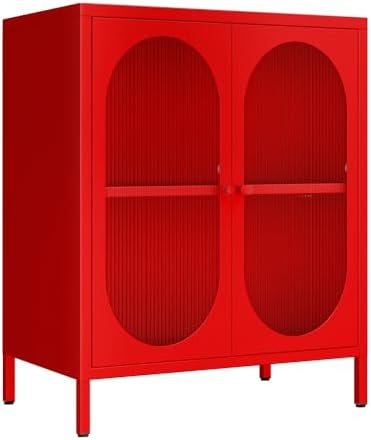 Small 2 Transpanrent Door Metal Storage Side Buffet Cabinet for Room,Entryway...