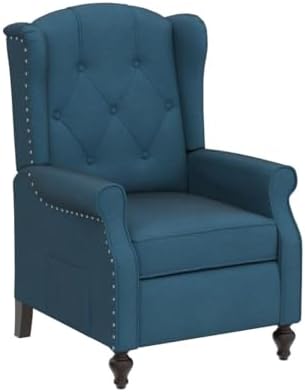 Wingback Chair, Push Back Recliner Armchair, Blue, Single