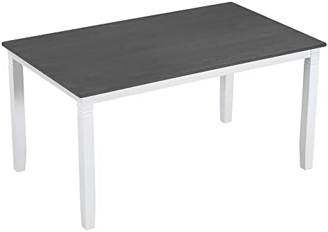 LUMISOL 6 Piece Farmhouse Dining Table Set with Bench, Gray Wash+White
