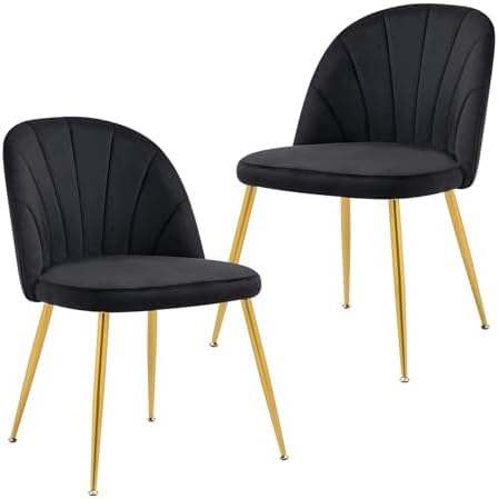 Velvet Dining Chairs Set of 4, Upholstered Mid Century Modern Dining Room Chairs, Armless Accent Chairs with Metal Gold Legs for Living Room, Kitchen, Black