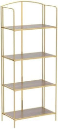 Crofy 4-Tier Foldable Bookshelf, Gold Frame & Walnut Shelves