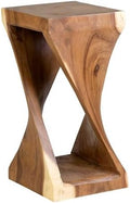East at Main Cason Teak Side Table, Hand-Carved Twist Wood End Table