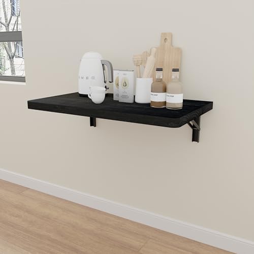 IAE Wall Mounted Folding Table with Pine Wood,24" x 14"Floating Wall Desk