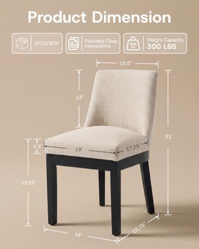HNY Beige Linen Dining Chairs Set of 6, Soft Upholstered Dining Room Chairs