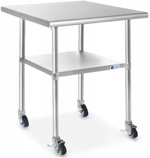 GRIDMANN NSF Stainless Steel Work & Prep Table 36 x 24 Inches with Caster Wheels and Under Shelf for Restaurant, Home, Hotel