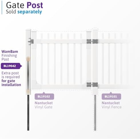 WamBam Nantucket Picket Gate, White Vinyl No Dig DIY Kit