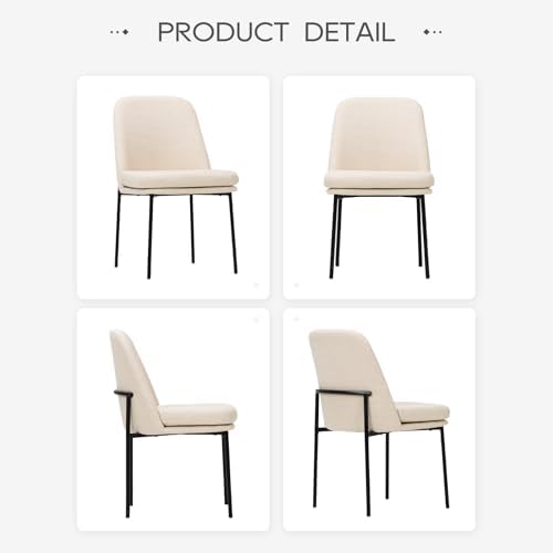COLAMY Leather Dining Chairs Set of 6 with Metal Legs, Beige