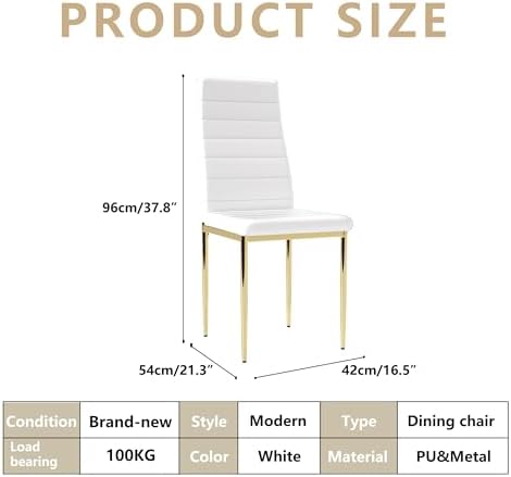 Round Tempered Glass Dining Table Set for 4, 5-Piece Modern Kitchen Table Set with 4 High-Back Upholstered Chair for Kitchen Dining Room (Gold Leg Table with Gold Leg Chairs)