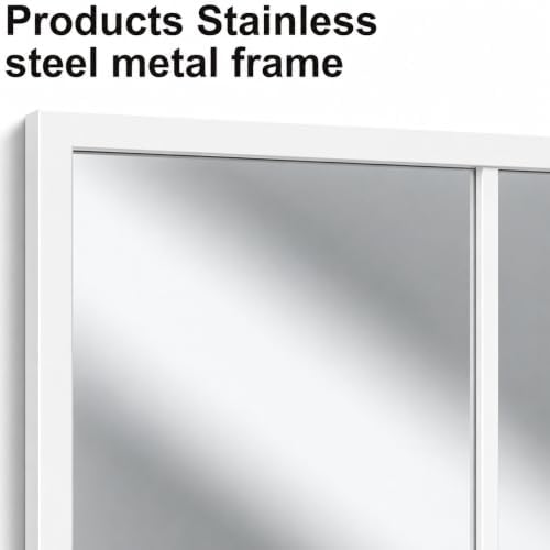 Wall Mounted Mirror, 30"x20" Rectangular Window Pane Mirror (White)