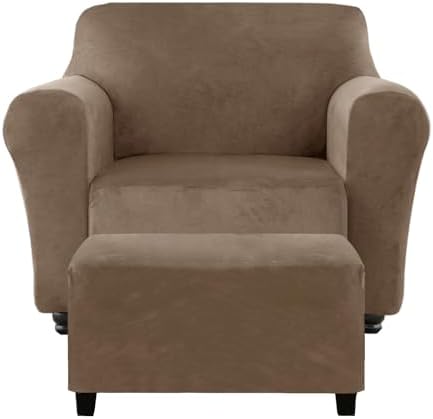 Chair and Ottoman Cover Set, Armchair and Ottoman Velvet Cover Non-Slip, Stre...