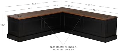 Linon Harris Black and Walnut Backless Kitchen Dining Nook with Hidden Storage Bench Space