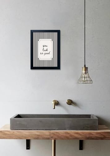 Black and White Modren Bathroom Decor You Look So Good Framed Black Striped C...