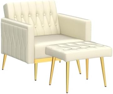 Velvet Accent Chair w/Ottoman & Adjustable Backrest, Beige