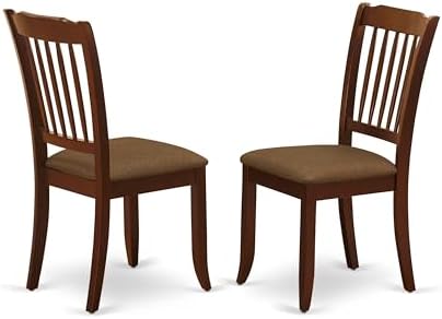 East West Furniture DLDA5-MAH-C 5 Piece Kitchen Table Set for 4 Includes a Round Dining Room Table with Dropleaf and 4 Linen Fabric Upholstered Dining Chairs, 42x42 Inch, Mahogany