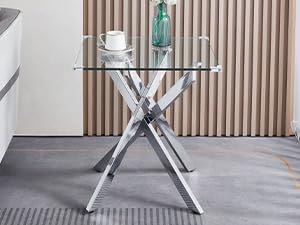AF ARTISAN FURNITURE Silver Glass Coffee Table and 2 End Table Set of 3, Coff...