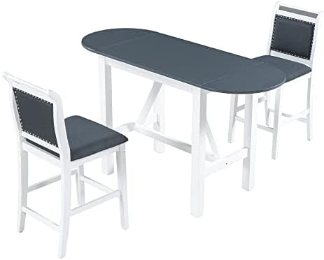 Harper & Bright Designs 3 Piece Counter Height Kitchen Dining Set with Drop Leaf Dining Table and 2 Dining Padded Chairs, Dining Room Set for Small Places, White