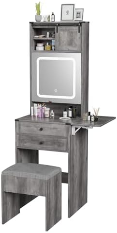 ARTETHYS Farmhouse Small Vanity Desk with Mirror Cabinet & Storage Chair