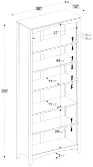 Camaflexi Shaker Style Bookcase, 72", White