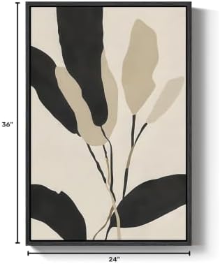 Framed Boho Neutral Abstract Botanical Wall Art for Living Room, 24x36 Inch