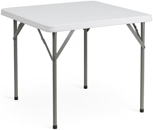 Flash Furniture Elon Square Plastic Folding Table, Portable Dining Card Table for 4 People, Indoor-Outdoor Use, 34.25", Granite White