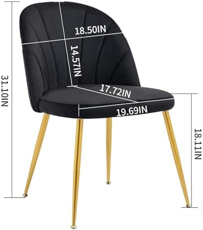 Velvet Dining Chairs Set of 4, Upholstered Mid Century Modern Dining Room Chairs, Armless Accent Chairs with Metal Gold Legs for Living Room, Kitchen, Black