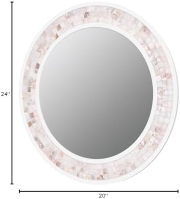 24 Inch Round Bathroom Mirror, Coastal Shell Framed Wall Decor