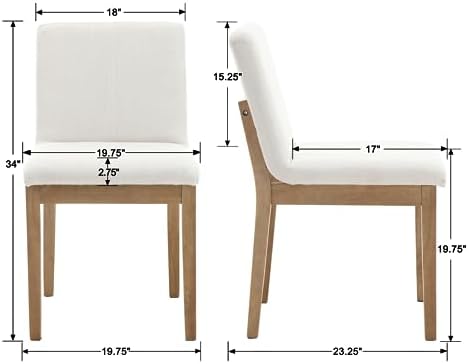 Farmhouse Kitchen Dining Room Chairs Set of 6 with Rectangle Backrest Mid Century Linen Fabric Upholstered Dining Room Parsons Chairs for Kitchen Island/Living Room/Dining Table, Beige