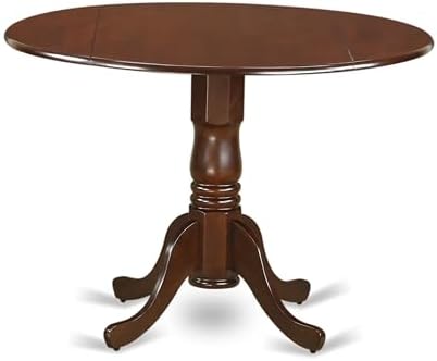 East West Furniture DLDA5-MAH-C 5 Piece Kitchen Table Set for 4 Includes a Round Dining Room Table with Dropleaf and 4 Linen Fabric Upholstered Dining Chairs, 42x42 Inch, Mahogany