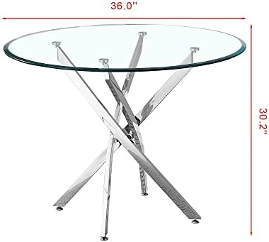 HomVent 36''Silver Round Glass Dining Table Set for 4 for Family Gathering