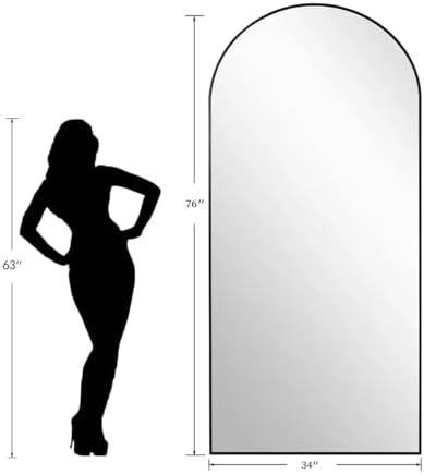 Dewfig Arched Full Length Mirror, 76"x34" Large Floor Mirror, Black