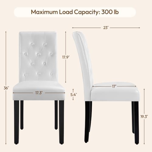 Yaheetech Dining Chairs Set of 4 Button Tufted Kitchen Chairs White