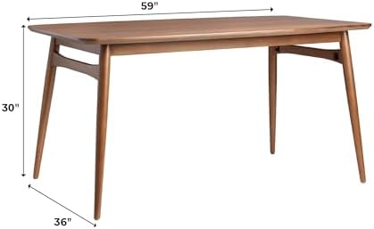 Walker Edison Mid-Century Modern Solid Wood Tapered-Leg Dining Table, 59 Inch, Walnut