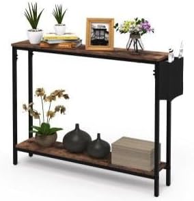 Bigbiglife 39.4" Console Entryway Table, 2-Tier Industrial Narrow Sofa Table with Storage Shelves for Hallway, Living Room, Bedroom, Foyer, Corridor, Office, Rustic Brown and Black