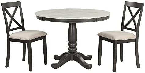 LUMISOL Round Dining Table Set for 4, Faux Marble Kitchen Table Set with 4 Upholstered Chairs for Kitchen, Dining Room, Small Space, Muddy Gray