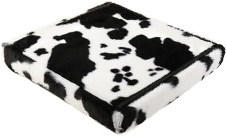 Luxe Faux Fur Storage Ottoman, Cowhide Black/White, 15 x 15 x 15 in
