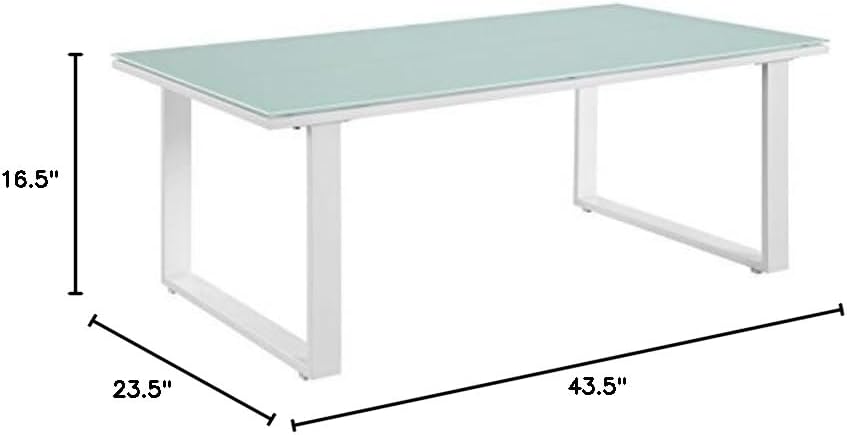 Modway Fortuna Aluminum Glass Outdoor Patio 44" Coffee Table in White