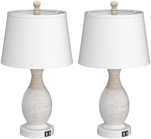 PARTPHONER Table Lamps Set of 2, Bedside Touch Lamp with USB C+A Charging Por...