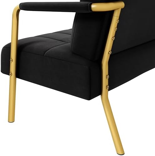 Yaheetech 30" Accent Chair Velvet Armchair with Golden Frame, Black