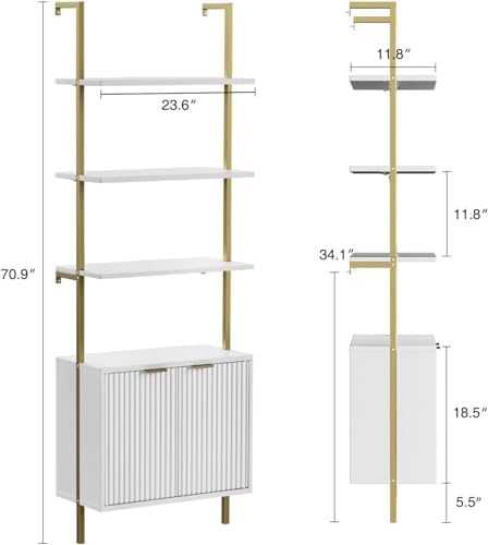 FiveWillowise Ladder Bookshelf with Cabinet,71" Wall Bookshlef with Storage