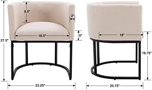 HNY Mid Century Modern Upholstered Barrel Dining Chairs with Arms Set of 6, Linen Kitchen & Dining Room Chairs, 18.5" Wide Accent Chairs for Dining Room Living Room with Black Metal Frame, Cream