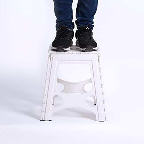 Folding Step Stool 15IN Tall Plastic Foldable Step Stool for Camping Picnic and Home, 1 Pack, Collapsible Stool for Adults, White