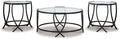 Signature Design by Ashley 3-Piece Glass Top Round Coffee Table Set, Black