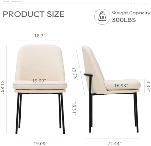 COLAMY Leather Dining Chairs Set of 2 with Metal Legs, Beige