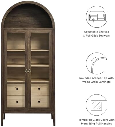 Modway Nolan Modern Farmhouse 71 Inch Tall Arched Storage Display Cabinet in ...