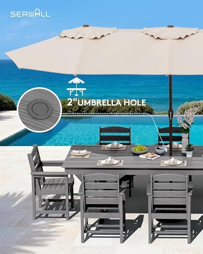 SERWALL 9Pcs 84" HDPE Outdoor Dining Set for 8 with Armchairs,Gray