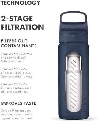 LifeStraw Go Glass Water Filter Bottle with Sleeve, 20 oz, Aegean Sea