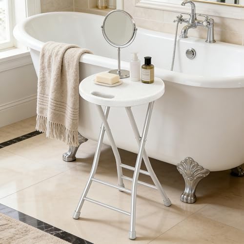 24 Inch Folding Stool with Handle & Non-Slip Feet, Set of 2, White