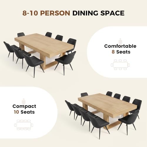 Miereirl 7-Piece Modern Farmhouse Dining Table Set, 86.6" x 47.2" Sturdy Stable Dining Table with 6 Chairs, Rectangular Kitchen Table Set for 6,(Natura Table+6 Black Chairs)