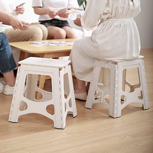 Folding Step Stool 15IN Tall Plastic Foldable Step Stool for Camping Picnic and Home, 1 Pack, Collapsible Stool for Adults, White