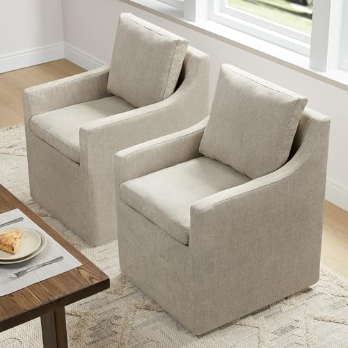 KISLOT Upholstered Dining Chairs Set of 1 with Casters, Sand